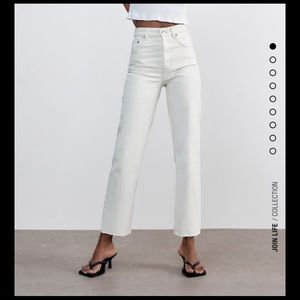 High rise straight leg cream coloured jeans